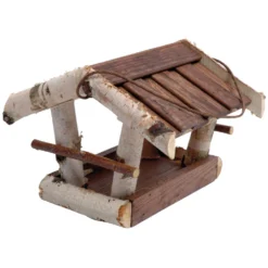 Vogelhaus Aus Birkenholz Mit Vier Offenen Seiten Und Kordel