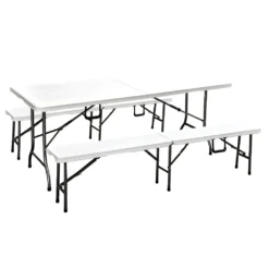 Gartengarnitur 3-teilig, 1 Tisch 2 Bänke, Klappbar Im Kofferformat