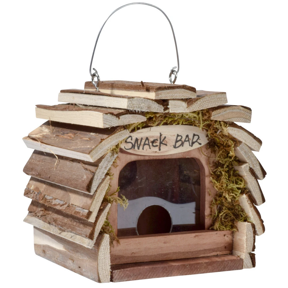 Vogelfutterspender Mit Silo, Zum Aufhängen, Aus Holz 3 Vogelfutterspender Mit Silo, Zum Aufhängen, Aus Holz