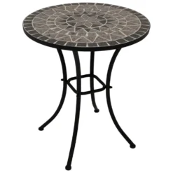 Bistrotisch 60 Cm Rund Mit Eisengestell - Tischplatte Mosaik Grau