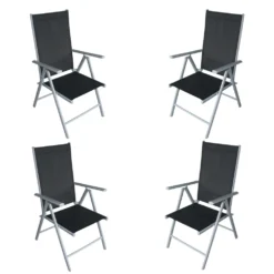 Gartensessel-Set 4-teilig, Klappbar 56 X 65,5 X 107 Cm, Schwarz