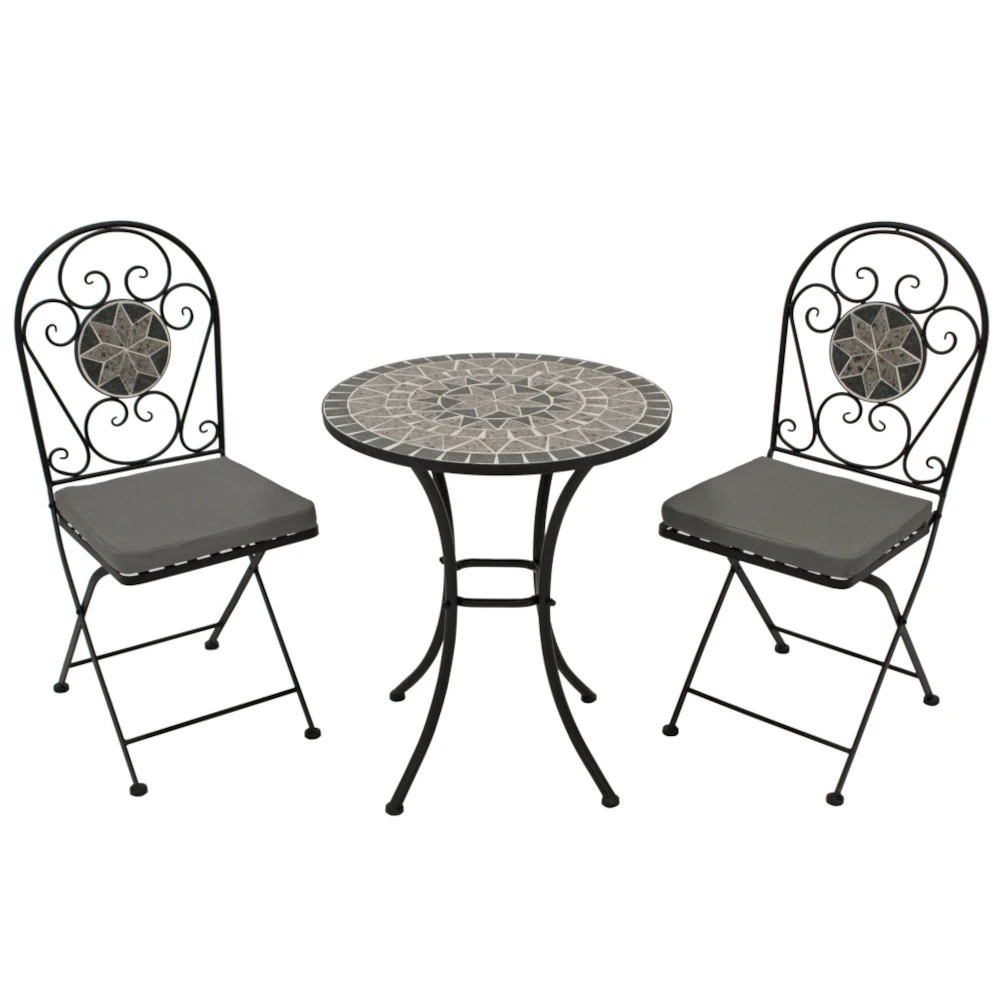 Bistroset 3-teilig - 2 Klappstühle Und Ein Runder Mosaik-Tisch 3 Bistroset 3-teilig - 2 Klappstühle Und Ein Runder Mosaik-Tisch