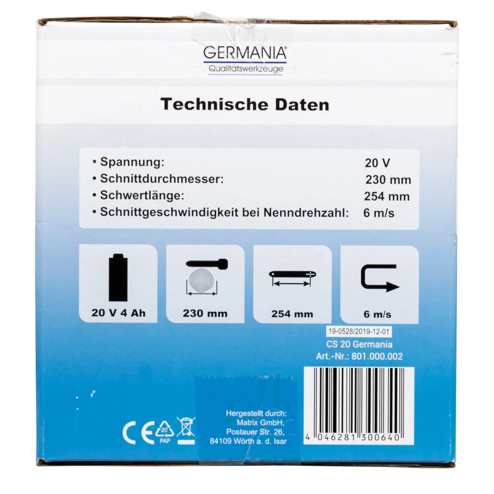 GERMANIA Plattform Akku Kettensäge 20 V 10 GERMANIA Plattform Akku Kettensäge 20 V – Bild 8