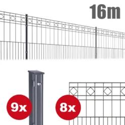 Zaunpaket Turin Ca. 0,8 M X 16 M Anthrazit Verzinkt Pulverbeschichtet