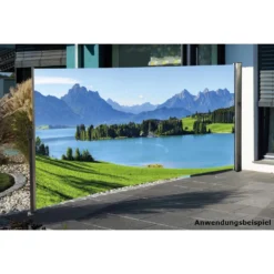 Seitenmarkise 3 X 1,6 M Mit Auszug Links Und Fotodruck „Bergsee“ Rechts