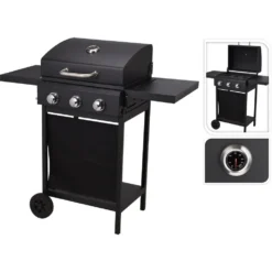 BBQ Gasgrill Mit 3 Brennern Schwarz