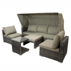 Garten-Lounge-Set Manacor 5-teilig, Polyrattan, Grau