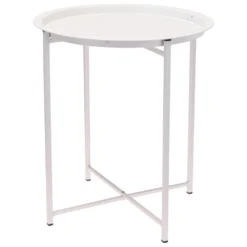 Beistelltisch Rund Ø 46 X 52 Cm Klappbar Aus Metall In Weiß