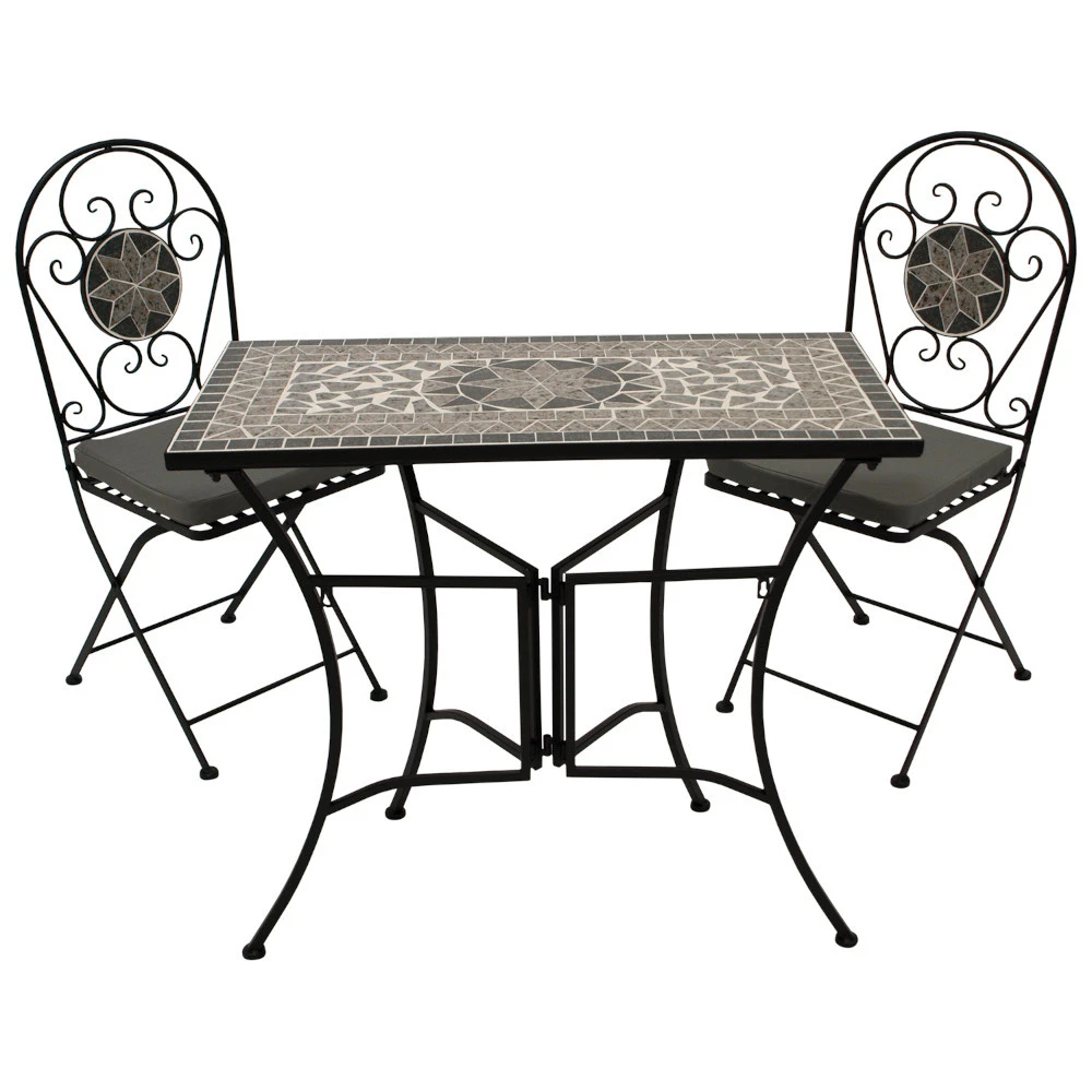 Bistroset 3-teilig - 2 Klappstühle Und Ein Eckiger Mosaik-Tisch 3 Bistroset 3-teilig - 2 Klappstühle Und Ein Eckiger Mosaik-Tisch