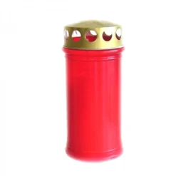 Grablicht Ø 7,5 X 17 Cm 270 G Aus Rotem Kunststoff Mit Golddeckel