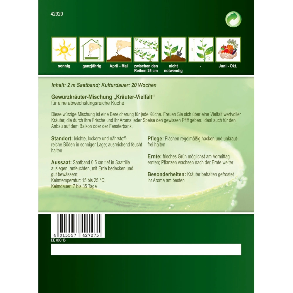 Saatgut Gewürzkräuter, Ca. 2 Meter Saatband 4 Saatgut Gewürzkräuter, Ca. 2 Meter Saatband – Bild 2
