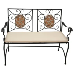 Gartenbank 2-Sitzer Mit Eisengestell Und Mosaik-Verzierung In Terracotta