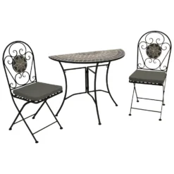 Bistroset 3-teilig - 2 Klappstühle Und Ein Halbrunder Mosaik-Tisch