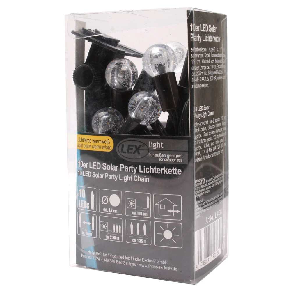 Solar-Party-Lichterkette, 2,35 M, Mit 10 Warmweißen Lämpchen 4 Solar-Party-Lichterkette, 2,35 M, Mit 10 Warmweißen Lämpchen – Bild 2
