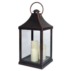 XXL-LED-Laterne Batteriebetrieben Mit Drei LED-Kerzen Und Timerfunktion