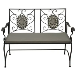 Gartenbank 2-Sitzer Mit Eisengestell Und Mosaik-Verzierung In Grau