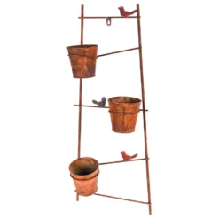 Wandregal Leiter 29,5x13x69 Cm Mit 3 Blumentöpfen In Rostoptik
